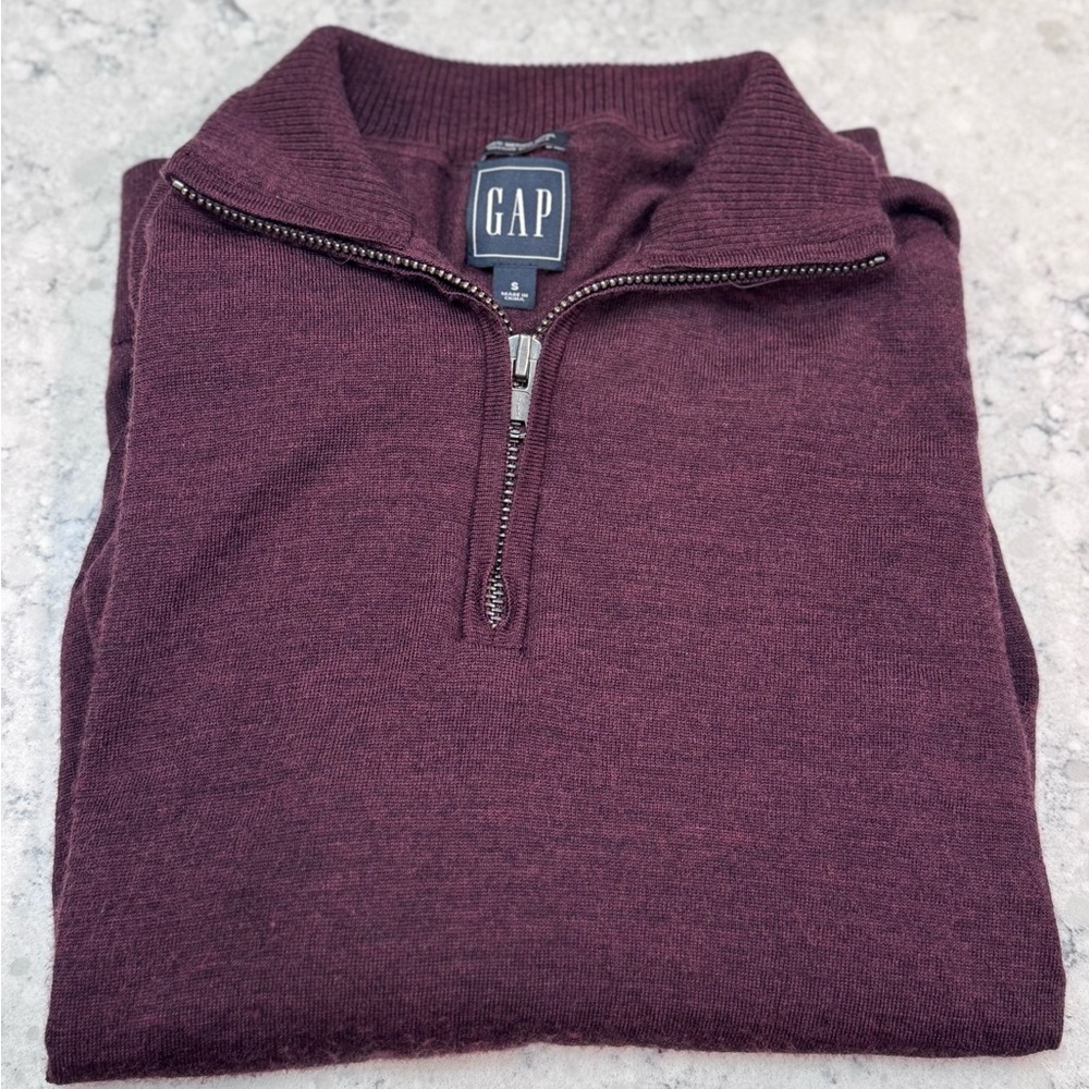 Gap 1/4 Zip Merino Wool‎ Sweater Burgundy Men’s Size S